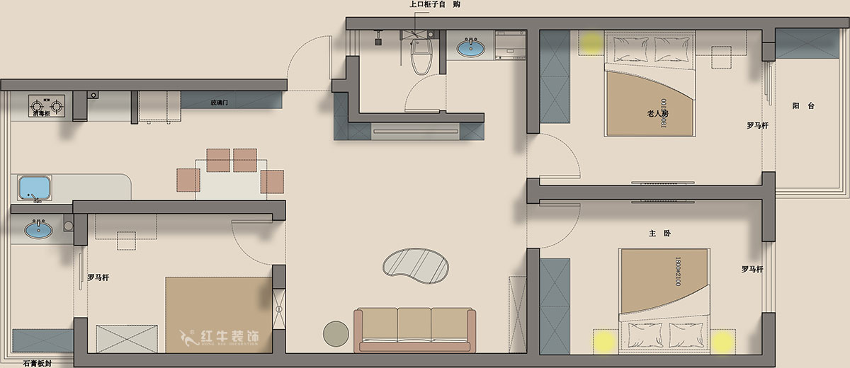 蔣?。鹬刍▓@4-3-806-100㎡-現(xiàn)代簡約風(fēng)格｜3室2廳1衛(wèi)｜老房裝修｜定制家｜全包12萬｜00_04平面彩圖