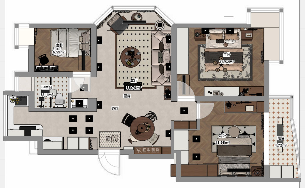 顧娟|大地豪庭2幢301室-95㎡-中古風(fēng)|3室2廳1衛(wèi)|舊房裝修|定制家|全包12