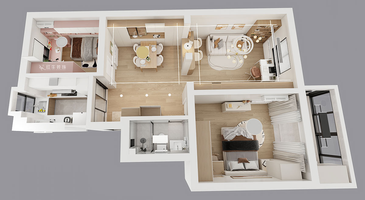 劉小勇|龍蟠中路466號401室-83㎡-現(xiàn)代簡約風(fēng)格|2室2廳1衛(wèi)|老房裝修|定制家|全包10萬|00_04鳥瞰圖