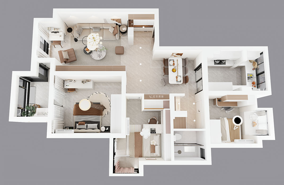 蔣?。f(wàn)達(dá)華府西苑6-401-106㎡-現(xiàn)代簡(jiǎn)約風(fēng)格｜3室2廳1衛(wèi)｜老房裝修｜定制家｜全包13萬(wàn)｜00_04鳥(niǎo)瞰圖