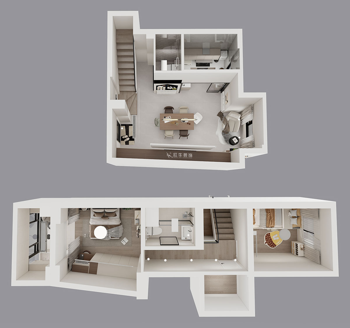 蔣?。ヌ陨郴ǔ?-1905-105㎡-現(xiàn)代簡約風格｜復(fù)式｜2室2廳2衛(wèi)｜老房裝修｜定制家｜全包13萬｜00_06鳥瞰圖