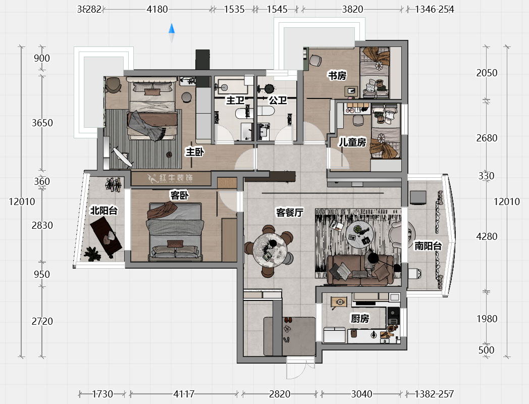魏利利｜銀城東苑東籬園2幢103室-135㎡-簡(jiǎn)約風(fēng)格｜4室2廳2衛(wèi)｜毛坯裝修｜定制家｜全包24萬(wàn)｜00_04平面彩圖