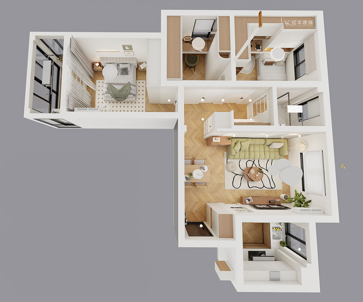 蔣?。y龍雅苑11-3-212-85㎡-現(xiàn)代原木風(fēng)｜3室1廳1衛(wèi)｜新房裝修｜定制家｜全包11萬｜00_04鳥瞰圖