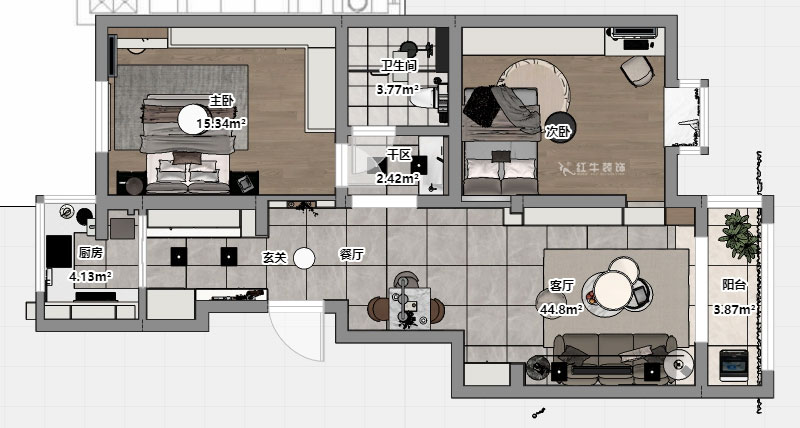 朱彥｜怡水嘉園3幢11號(hào)101室-100㎡-現(xiàn)代簡(jiǎn)約風(fēng)格｜2室2廳1衛(wèi)｜老房改造｜定制家｜全包12萬(wàn)｜00_03平面彩圖