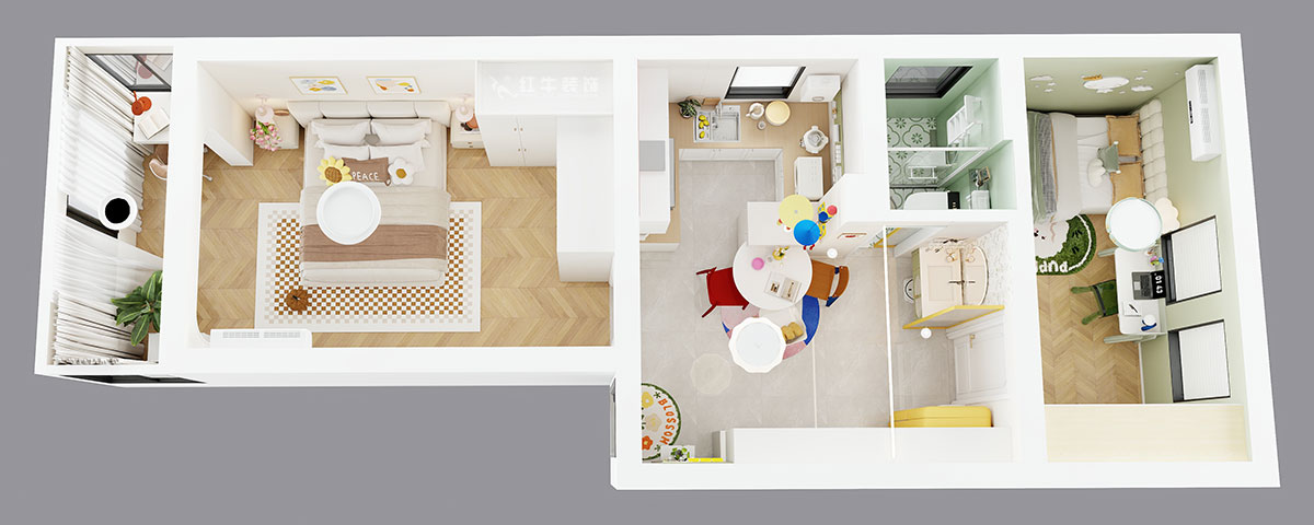 朱彥|淮海新村7-28-702-57㎡-現(xiàn)代風格|2室1廳1衛(wèi)|老房改造|定制家|全包8萬|00_04鳥瞰圖