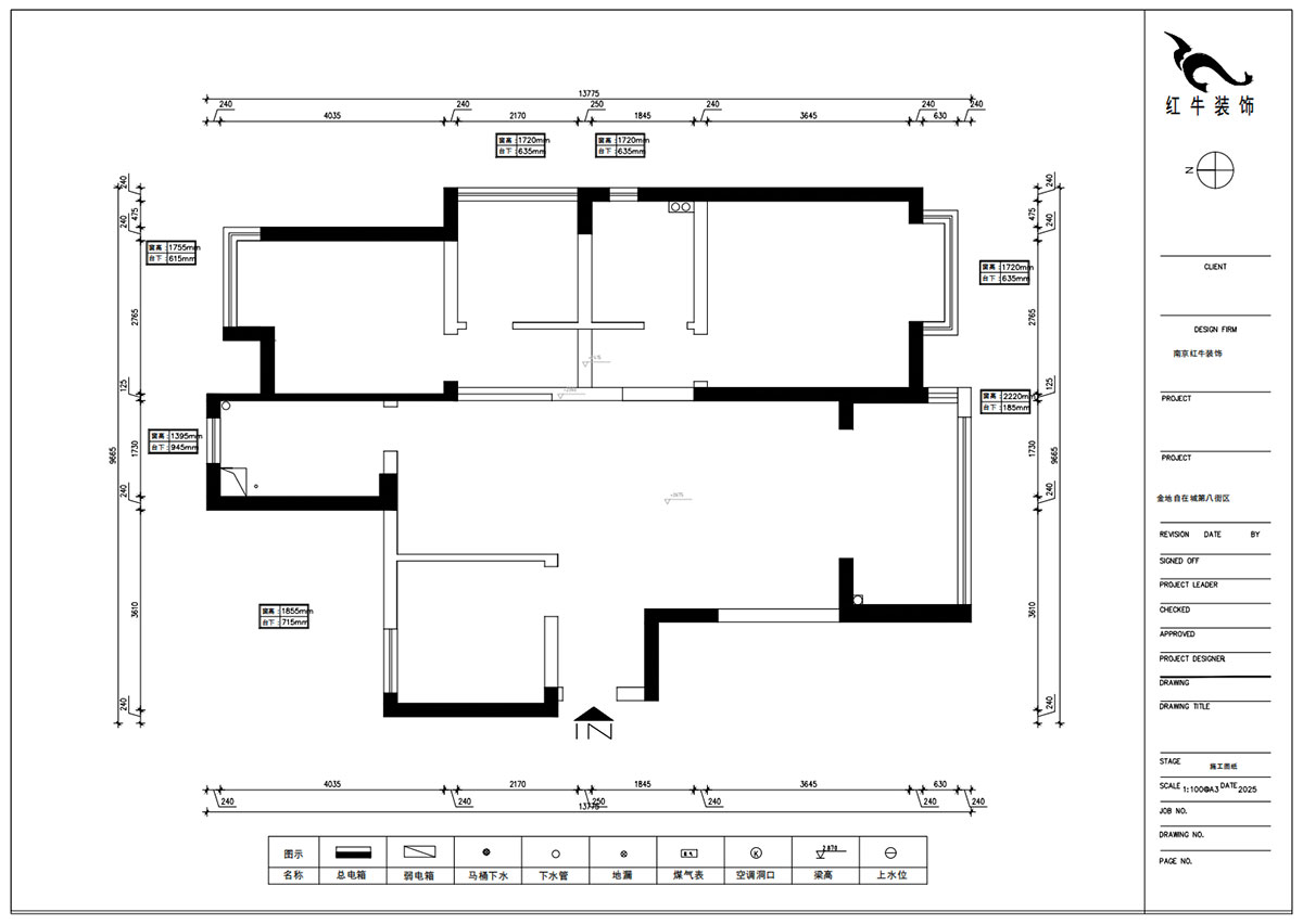 朱明琪｜金地自在城8街區(qū)5-1-501-111㎡-中古風｜3室1廳2衛(wèi)｜老房裝修｜定制家｜全包15萬｜00_01原始結構圖