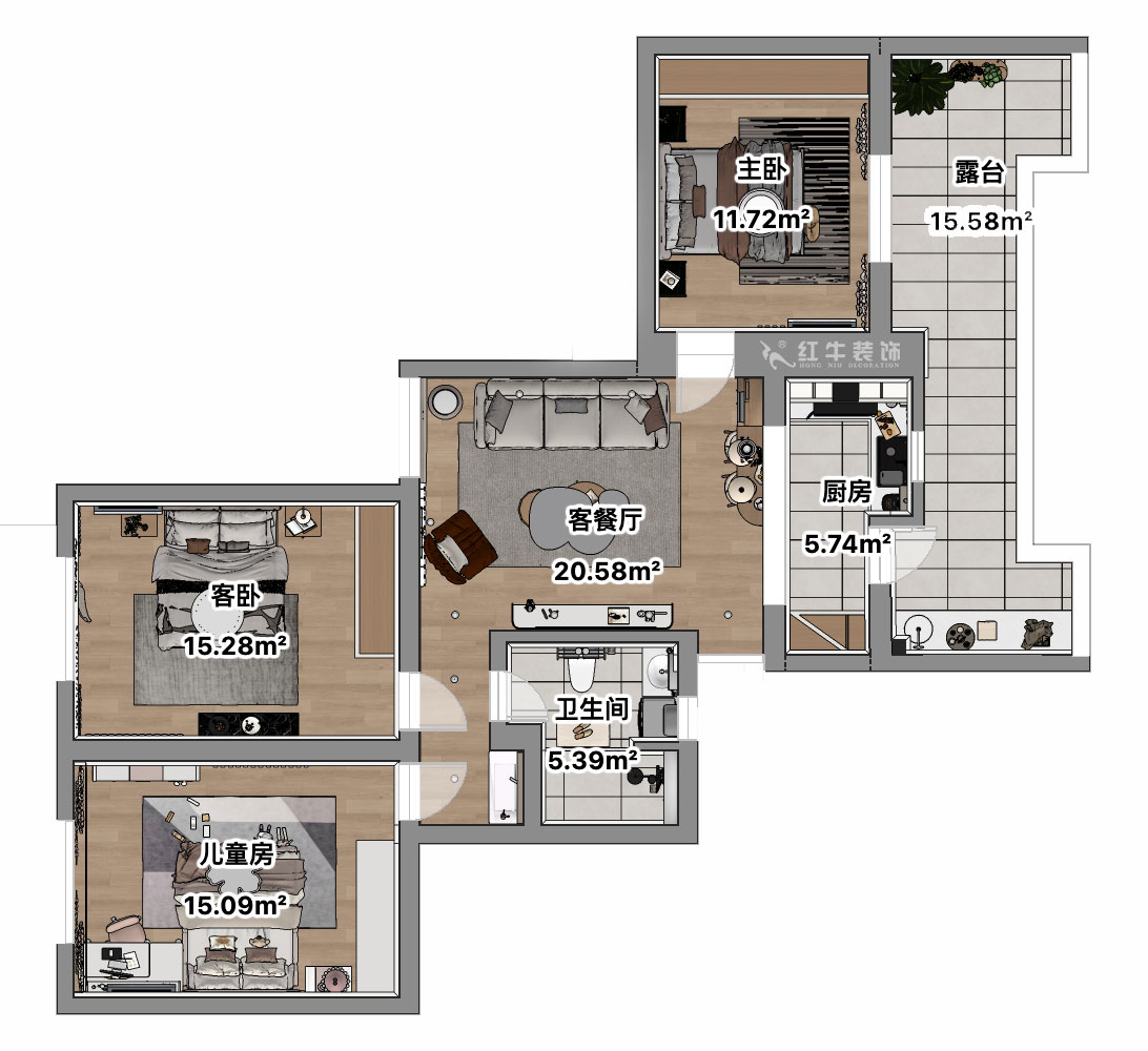 吳波｜清江花苑-清風(fēng)園7-4-601-94㎡-現(xiàn)代簡(jiǎn)約風(fēng)格｜3室1廳1衛(wèi)｜舊房裝修｜定制家｜全包12萬(wàn)｜00_03平面彩圖