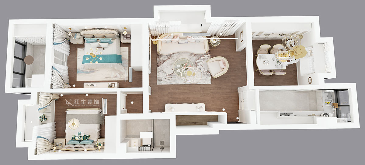 吳波｜后宰門東村82號院1-801-95㎡-歐式風格｜3室2廳1衛(wèi)｜舊房裝修｜定制家｜全包12萬｜00_04鳥瞰圖