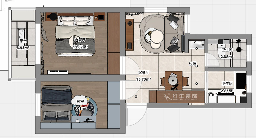 朱彥|鳳凰花園城金陵園2幢10號(hào)502室-64㎡-現(xiàn)代簡約風(fēng)格|2室1廳1衛(wèi)|老房改造|定制家|全包10萬|00_03平面彩圖