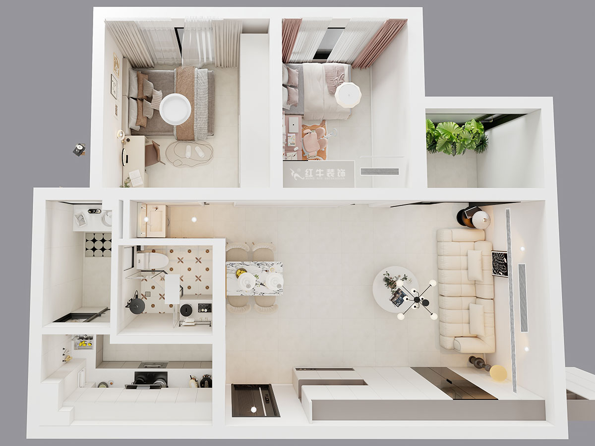 朱明琪｜金鼎灣花園1-2-2004-87㎡-現(xiàn)代簡(jiǎn)約風(fēng)格｜2室2廳1衛(wèi)｜老房裝修｜定制家｜全包10萬(wàn)｜00_04鳥(niǎo)瞰圖