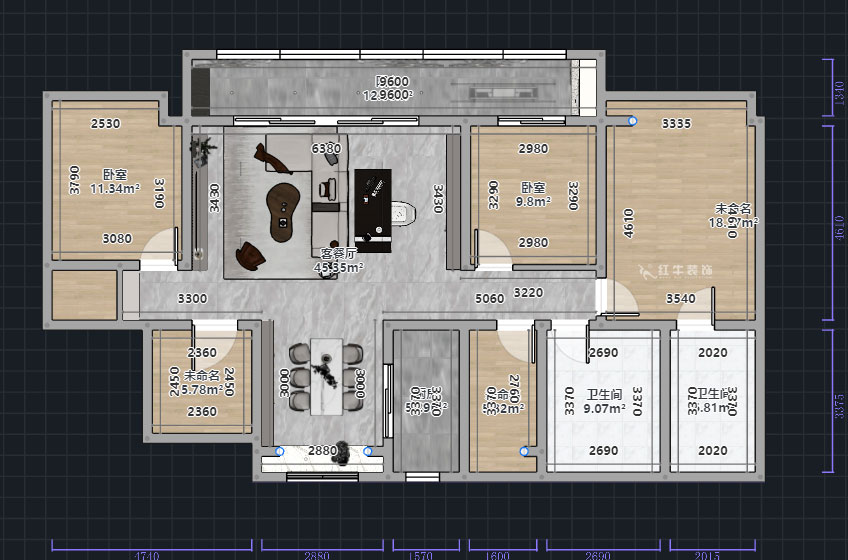 熊皓宇|頤和鉑岸江璟-140㎡-現(xiàn)代輕奢風(fēng)格|精裝修局改|00_01平面彩圖