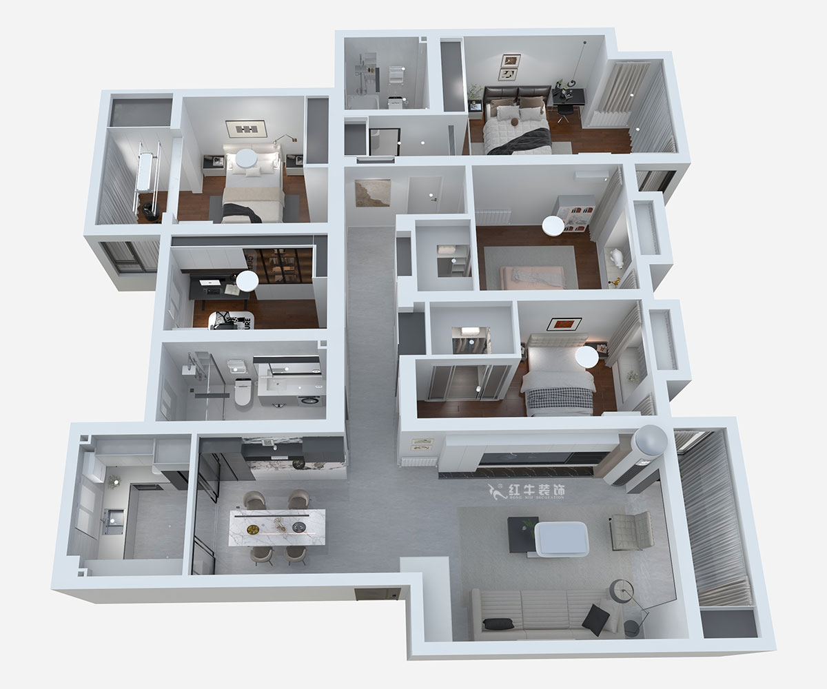 熊皓宇｜翠屏東南-180㎡-現(xiàn)代風(fēng)格｜5室2廳2衛(wèi)｜新房裝修｜定制家｜全包｜00_02平面彩圖