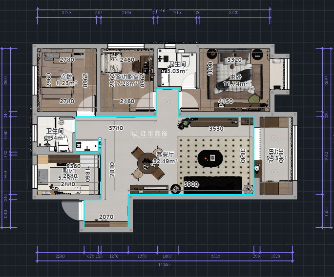 熊皓宇|金浦御龍灣-110㎡-中古風|3室2廳2衛(wèi)|老房裝修|定制家|全包13