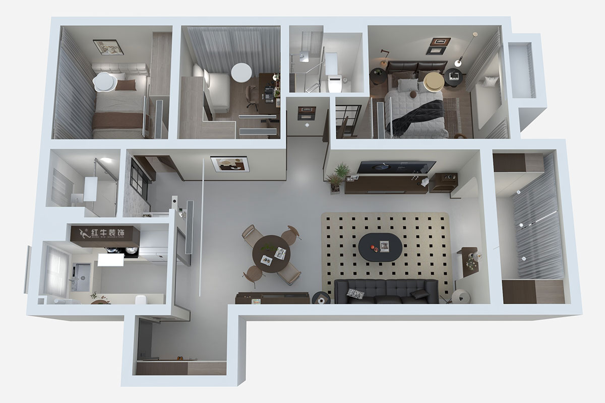 熊皓宇|金浦御龍灣-110㎡-中古風|3室2廳2衛(wèi)|老房裝修|定制家|全包13