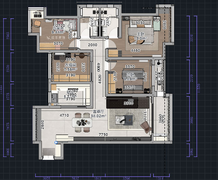 熊皓宇|啟迪方洲-120㎡-現(xiàn)代風(fēng)格|4室2廳2衛(wèi)|老房裝修|半包8