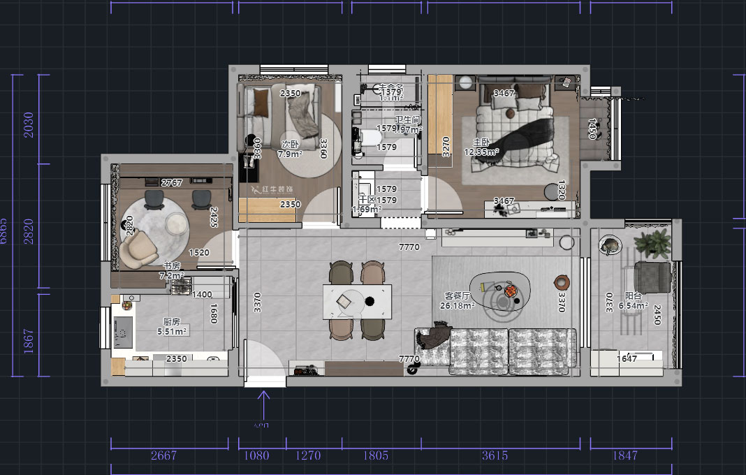 熊皓宇|中海國(guó)際社區(qū)3期6-1401室-90㎡-現(xiàn)代風(fēng)格|3室2廳1廚1衛(wèi)1陽(yáng)臺(tái)|老房裝修|定制家|全包9
