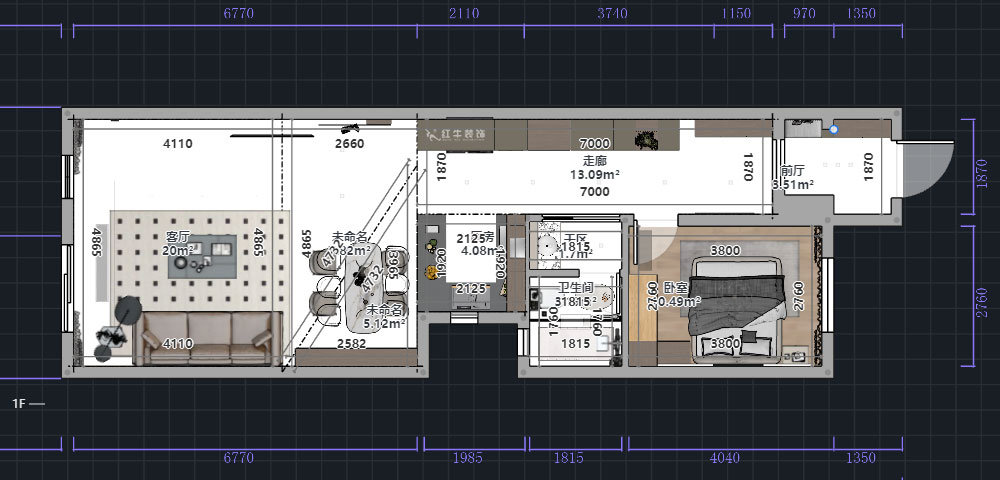 熊皓宇|城開湯山公館16甲103室-160㎡-現(xiàn)代風格|復式|4室2廳1廚2衛(wèi)2陽臺|老房裝修|定制家|全包|00_01一層平面彩圖