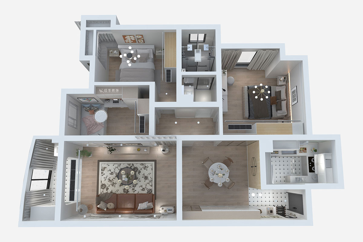 熊皓宇|恒生名仕嘉園-110㎡-輕法式風格|3室2廳1衛(wèi)|老房裝修|定制家|全包|00_02鳥瞰圖