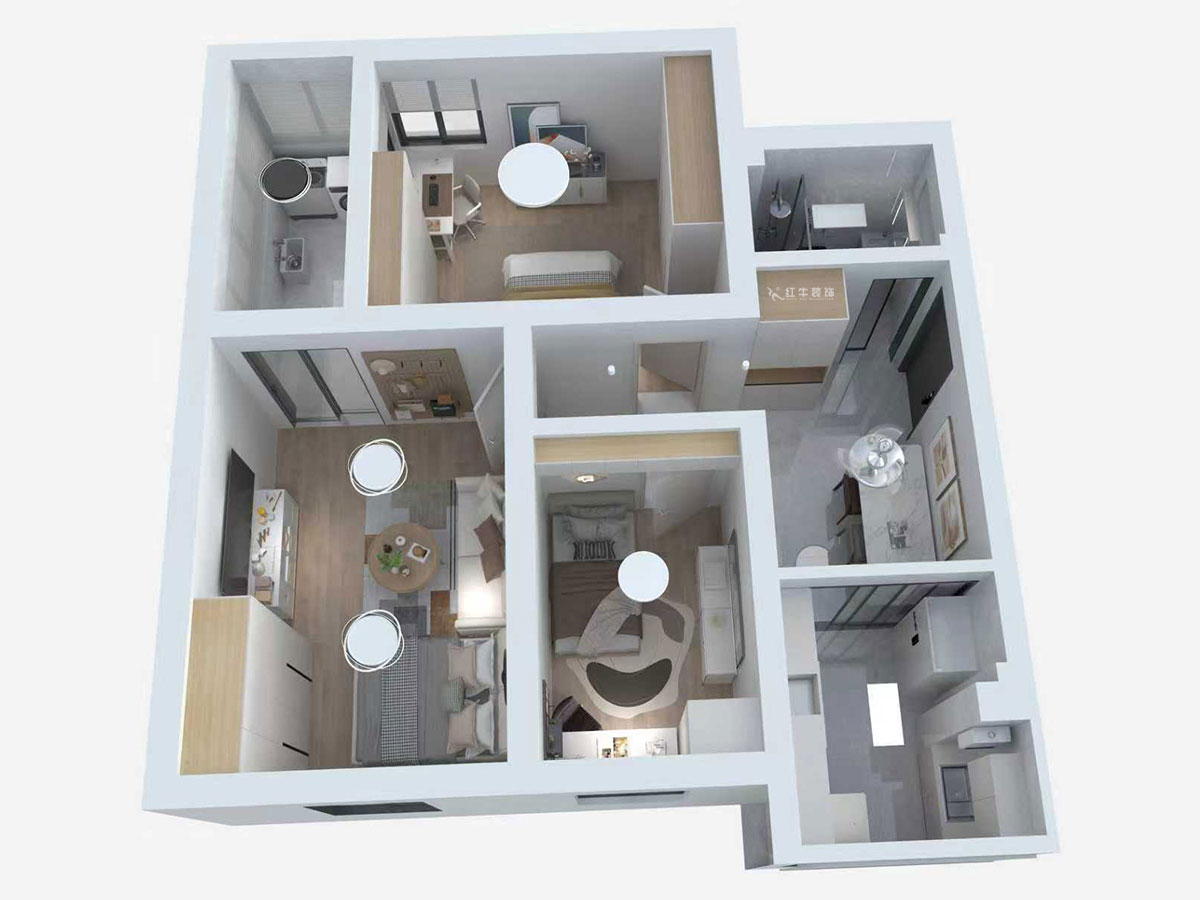 蔣?。少t街92號(hào)院9-301-68㎡-現(xiàn)代簡約風(fēng)格｜3室1廳1衛(wèi)｜老房裝修｜定制家｜全包10萬｜00_04鳥瞰圖