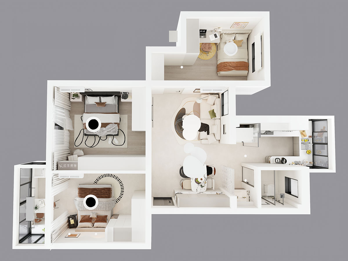 朱明琪|明月新寓花園12-102-85㎡-現(xiàn)代簡(jiǎn)約風(fēng)格|3室1廳1衛(wèi)|老房改造|定制家|全包11萬(wàn)|00_04鳥瞰圖