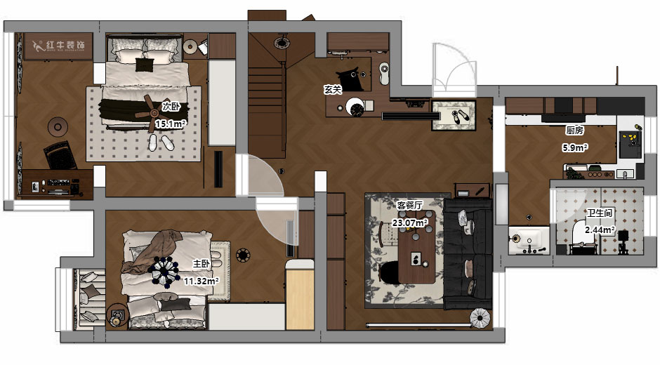 蔣?。鼕W體新城翠杉園15-507-(72+40)㎡-中古風(fēng)｜復(fù)式｜2室1廳1衛(wèi)+閣樓｜老房裝修｜定制家｜全包12萬｜00_03平面彩圖